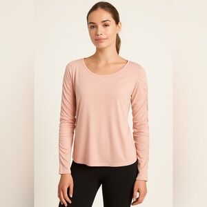 Athleta Comfy All Around Ruched Sleeve Soft Pink Long Sleeve Tee size XL